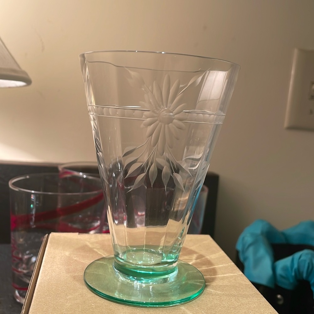 Vintage (early 1900’s) green tinted etched glass